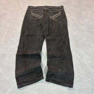 Chams Mens Faded Black Straight Leg Denim Jeans Embroidered Pockets Size 38x32